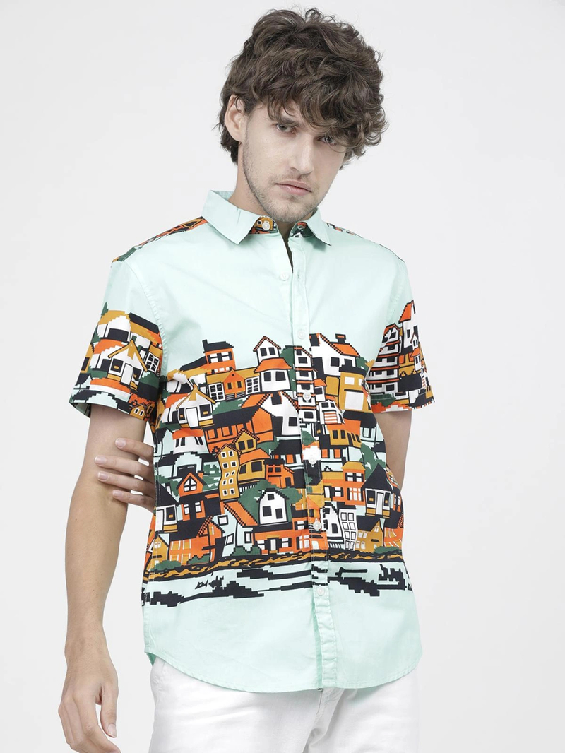 Man looking at wardrobe in confusion vs man happy with new Highlander shirt delivery